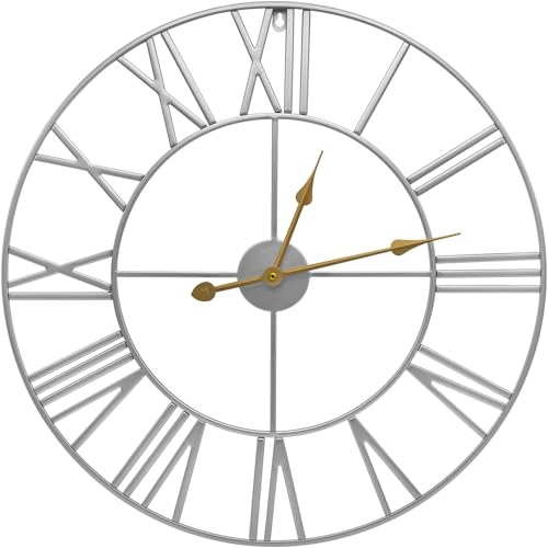 Sorbus Large Wall Clock for Living Room Decor - 24 inch Big Wall Clock Decorative - Battery Operated - Roman Numeral Analog Large Clock for Bedroom, Room, Home, Kitchen, Office, Wall Decor (Silver) - color: Silver, size: 24"