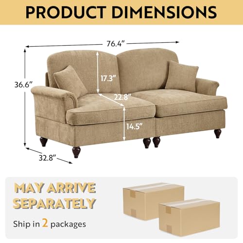 Modular Loveseat Sofa Couch, 2 Seat Comfy Chenille Sofa with Removable Ruffled Skirt, Flared Armrests, Sturdy Legs, Convertible Loveseat for Living Room, Bedroom, Apartment (Coffee) - color: Coffee, size: 76.4 Inch