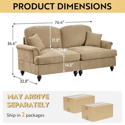 Modular Loveseat Sofa Couch, 2 Seat Comfy Chenille Sofa with Removable Ruffled Skirt, Flared Armrests, Sturdy Legs, Convertible Loveseat for Living Room, Bedroom, Apartment (Coffee) - color: Coffee, size: 76.4 Inch