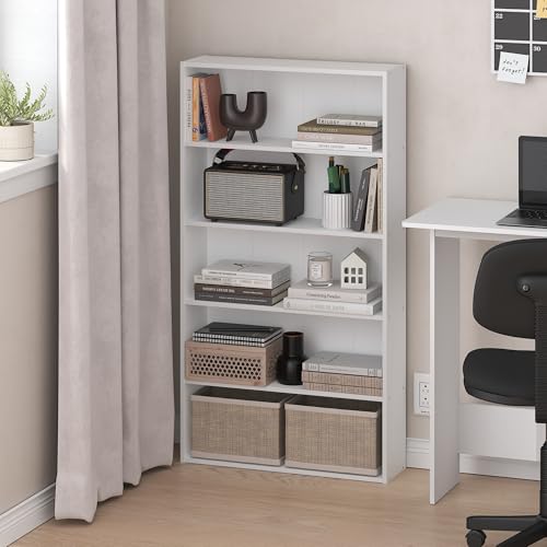 Furinno Basic Book Shelf, 5-Tier Bookshelf, Storage Organizer Bookcase with Open Shelf, 7 x 24 x 44, for Living Room, Bedroom, Home Office, White - color: White, size: 5-Tier, 7 x 24 x 44