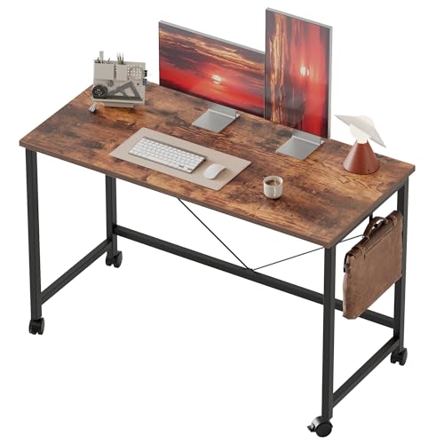 39x20 Inch Computer Desk with Wheels, Small Simple Rolling Desk | Writing Table for Home Office Bedroom Work Study, Brown - color: Dark Brown, size: 39"x19.7"