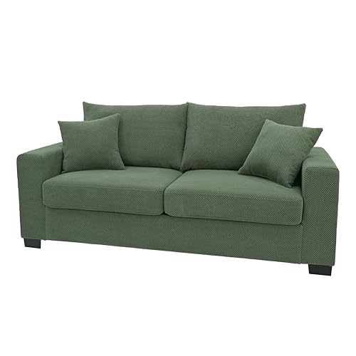 Two-Seater Sofa with Textured Fabric, Dark Green - Comfortable Upholstered Couch with 2 Throw Pillows and Sturdy Plastic Legs for Living Room, Apartment, Office - color: Dark Green