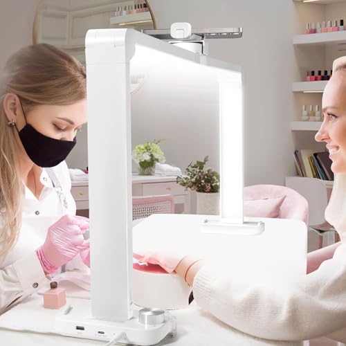 33.5" Foldable Nail Desk Lamp, 3350LM Half Moon Light for Nail Desk | 456LEDs, 3 Color Modes, 3000K-6000K Professional Manicure Table Lamp with Phone Holder for Nail Tech Salon
