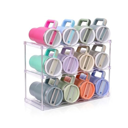 Large Compartment Water Bottle Organizer, Stackable Water Bottle Holder for Stanley 40 oz Tumbler, Clear Tumbler Organizer for Cabinet, Kitchen Pantry or Countertop, 3 Pack (3 Pack) - size: 3 Pack