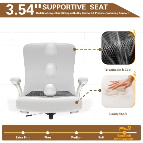 Ergonomic Office Chair for Long Hours, Adjustable Padded Lumbar Support for Lower Back Relief, 330 lb Capacity, Comfortable Computer Desk Chair for Home Office, Work & Study