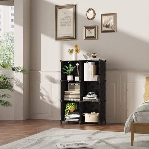 UNKU 6 Cube Storage Organizer, Closet Organizer Storage Shelves, Black | DIY Stackable Bookcase, Clothes Organizer Shelf for Closet, Bedroom, Living Room, Cabinet, Home, Office - color: Black, size: 6cube