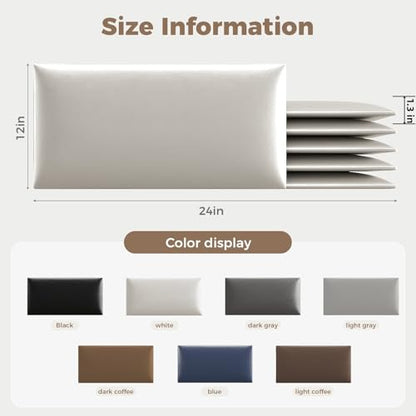 Gray Stick-On Wall Mounted Headboard - 6-Piece Modular Padded Bed Backboard for Queen and King Size Beds, 24 x 12 Inches Each, Easy-to-Install Sound-Proofing Upholstered Bed Headboard - color: Leather-dark Gray
