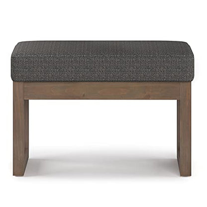 SIMPLIHOME Milltown 27" Wide Tweed Rectangle Ottoman in Ebony | Contemporary upholstered ottoman with a cushioned seat for extra seating in the bedroom or entryway; footstool, footrest. - color: Ebony, style: Small Ottoman Bench