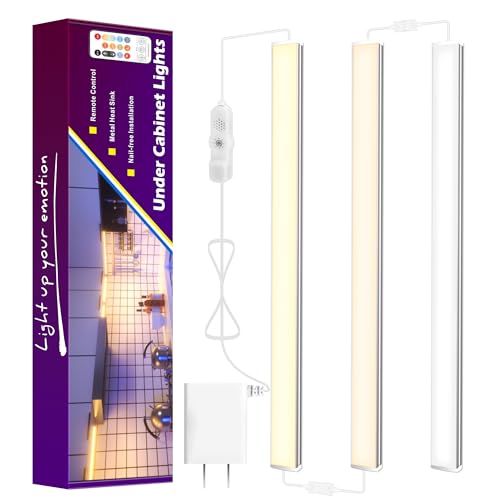 maylit 3 PCS 12-inch Plug-in Under Cabinet Lights, Ultra-Thin | Multicolor Dimmable Lighting for Kitchen Cabinets, Counters, Workbenches, Desks and Shelves - color: 5 Color Temperatures, size: 3 Pack