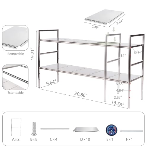 Under-Sink Organizer 2-Tier Expandable Cabinet Storage (10 panels) | LED Motion-Sensing Auxiliary Lighting Dial Thermometer Stainless Steel Telescopic & Adjustable Rust-Resistant - size: 10 panels