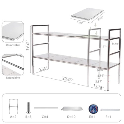 Under-Sink Organizer 2-Tier Expandable Cabinet Storage (10 panels) | LED Motion-Sensing Auxiliary Lighting Dial Thermometer Stainless Steel Telescopic & Adjustable Rust-Resistant - size: 10 panels