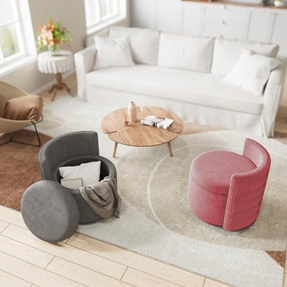 allamazing 360° Swivel Accent Chair with Storage, Vanity Stool with Back, Velvet Storage Ottoman, Upholstered Round Barrel Vanity Chair for Living Room, Makeup Room, Bedroom (Dusty Rose) - color: Dusty Rose