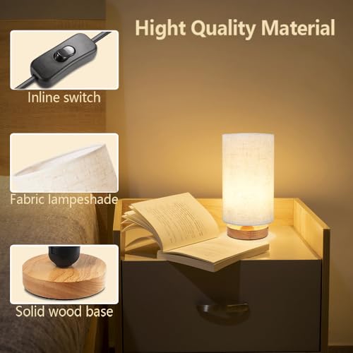 Small Bedside Table Lamp for Bedroom set of 2,Minimalist Wood Base & Round Fabric Shade,Mini Cute Cozy Warm Nightstand Boho Lamp set, Study Desk Night Stand Light for Room, Dorm,Nursery,Living Room - size: Round - Set of 2