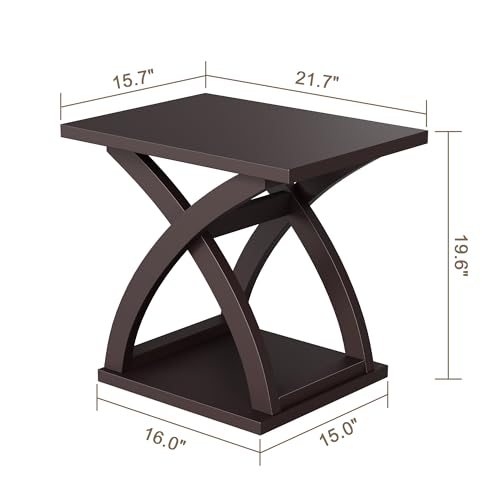 ChooChoo Side Table, Modern End Table with Storage Shelf, X-Design | Simple shape, Living Room, Brown - color: Espresso, size: 15.7"D x 21.7"W x 19.6"H