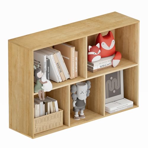 Book Shelf, Wooden Cube Storage Organizer with 11" Open Cubes, Stackable Modular Bookcase for Room Divider Storage, 2 Tier Bookshelf for Living Room, Bedroom, Office (Oak, 5-Cube) - color: Oak, size: 5-Cube