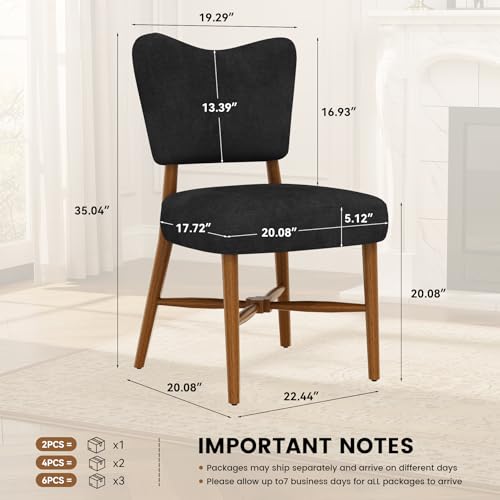Dining Chairs Set of 6, Linen Upholstered, Solid Wood Legs, Black | Mid Century Farmhouse, Cross-Brace Reinforced, Padded Cushion, Easy 15-Min Assembly, Kitchen Dining Room - color: Black, size: Set of 6