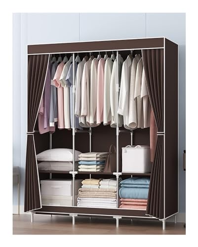 Portable Wardrobe Closet Non-Woven Fabric Cover Standing Closet Covered Clothes Racks for Hanging Clothes (Color : Brown) - color: Brown