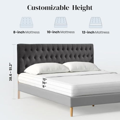 Tufted Upholstered Full Size Bed Headboard in Modern Button Design, Adjustable Solid Wood Head Board, Premium Linen Fabric Padded Headboards in Bedroom (Dark Grey) - color: Dark Grey, size: Full