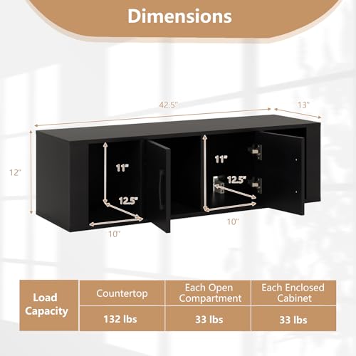 GOFLAME Floating TV Stand, Wall Mounted TV Console Table with Doors, Entertainment Media Center Under TV, Modern TV Cabinet for Living Room, Bedroom, Office, Black - color: Black