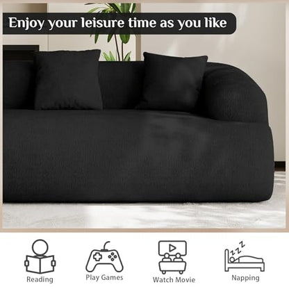91" Boneless Couch,Cloud Couch,Chenille Curved Sofa with 3 Seater and 3 Pillows, Modern Compression Sofa for Living Room, Bedroom and Apartment, No Assembly Required, Black - color: Black, size: 91''