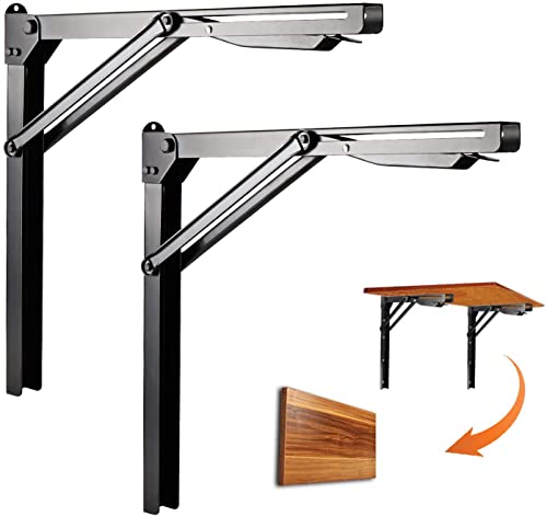 24 inch Black Sturdy Folding Shelf Brackets, Heavy Duty Adjustable Steel Wall Mounted Collapsible Shelf Bracket, Max Load 550lb - style: 2 PACK