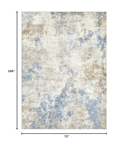 Nakagishi 6X9 Abstract Washable Area Rugs for Living Room-Blue Brown | Modern Non-Slip Silicone Backing Low Pile Soft Carpet for Bedroom Dining Decor for Families with Kids and Pets - color: Blue Brown, size: 6' x 9' (Rectangular)
