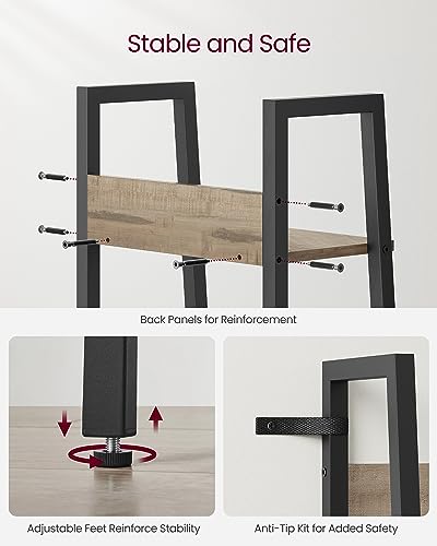 VASAGLE Bookshelf, 5-Tier Narrow Book Shelf, 11.8 x 13.3 x 66.9 Inches, Ladder Shelf for Home Office, Living Room, Bedroom, Kitchen, Camel Brown and Ink Black ULLS109B50V2 - color: Camel Brown + Ink Black, size: 5 Tiers (13.3"W), style: With back panels