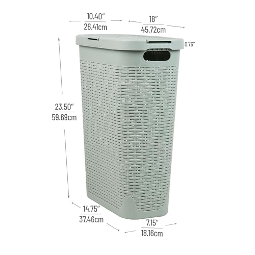 Mind Reader Slim Laundry Hamper with Lid, 40L Clothes Basket, Narrow Tapered Design with Ventilated Cutout Pattern, Plastic, Mint - color: Mint, size: Single