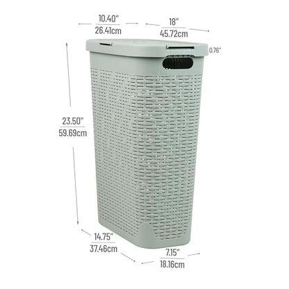 Mind Reader Slim Laundry Hamper with Lid, 40L Clothes Basket, Narrow Tapered Design with Ventilated Cutout Pattern, Plastic, Mint - color: Mint, size: Single
