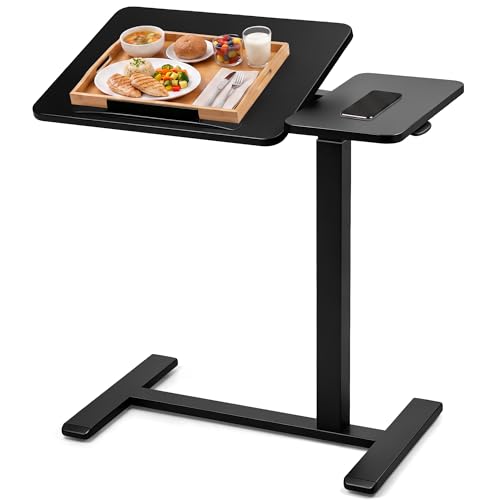 Adjustable Overbed Table with Wheels, Rolling Laptop Table for Bed & Sofa | Rolling Bedside Laptop Desk for Hospital Bed Home Office, Height Adjustable Bed Table for Eating Working Reading - color: Black