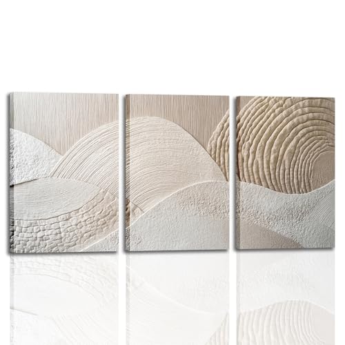 Neutral Abstract Wall Art Set of 3, Minimalist Textured Canvas Decor | Beige Modern Boho Nordic Artwork for Living Room Bedroom Office 16x24 Inch - color: Canvaspainting, size: 16x24 Inch