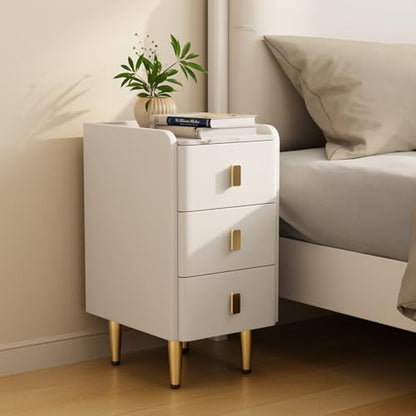 AQIMUELE Narrow Nightstand with Drawers, Narrow Side Table Leather, Small Bedside Tables for Bedroom. (White) - color: White, size: 11.8''W x 15"D x 22.8"H