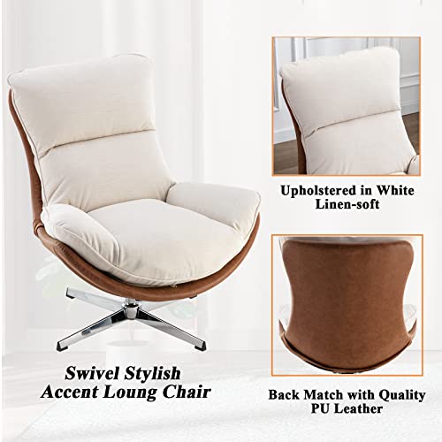 DUOMAY Linen Swivel Lounge Chair, Beige | High Back Upholstered Accent Chair With Chrome Base, Armless Comfy Recliner Single Sofa Chair for Living Room, Office - color: Beige, size: Set of 1