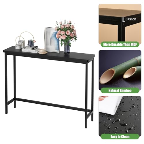 VASMIA Console Table, Entryway Table, Narrow Sofa Table, 39" Bamboo Hallway Table for Entryway, Living Room, Bedroom, Foyer, Black - color: Black, size: 9.44"D x 39.37"W x 29.52"H
