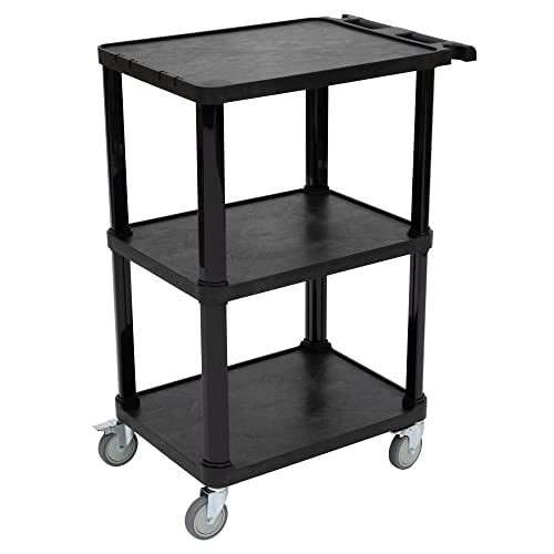 Pearington 3-Tier Compact Multi-Purpose Plastic Utility Cart with Lockable Wheels up to 300LBS, Black - size: 3 Shelves
