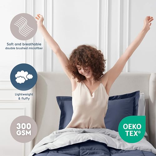 Nestl 5 Piece Twin XL Comforter Set – Navy Reversible Bed in a Bag – Complete Twin XL Size Bedding Set with Sheets, Pillowcase and Sham - color: Navy, size: Twin XL