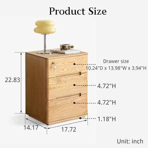 Solid White Oak Wood Nightstand, Natural Wood Night Stand with Three Drawers, Wood Chest Drawers with Storage, Modern Nightstand for Bedroom (Without Lock) - color: Natural-23"h