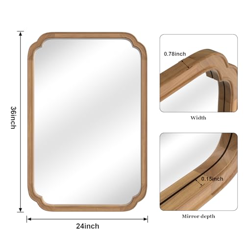 24" x 36" Rounded Corner Arch Wall Mirror with Wood Frame for Entryway, Living Room or Bedroom Home Decor - Light Woodgrain [24" x 36" Honey-Colored] - color: Honey a, size: 36"L x 24"W