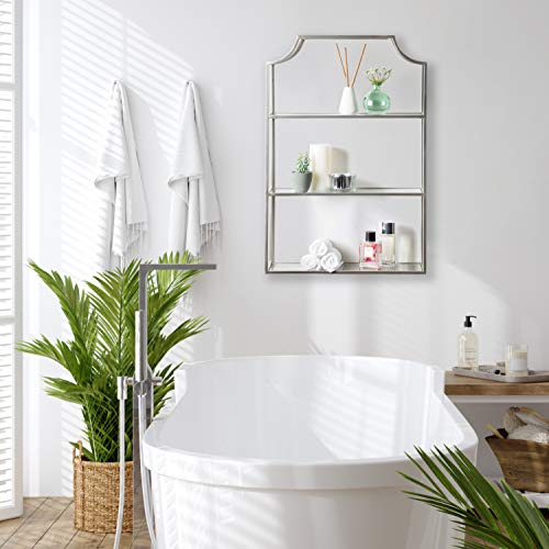 Kate and Laurel Ciel Glam 3-Tier Scalloped Wall Shelf, 20 x 30, Silver, Modern Shelving with Glass Tiers - color: Silver