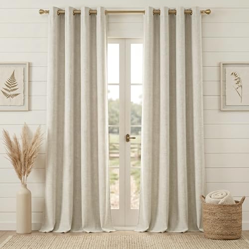Anpark 100% Blackout Curtains for Bedroom, Farmhouse Linen Black Out Curtain 84 Inch Length 2 Panels Set, Grommet Thick Textured Window Curtains for Living Room, 52" W x 84" L, Natural - color: Natural, size: 52"W x 84"L (Pack of 2)