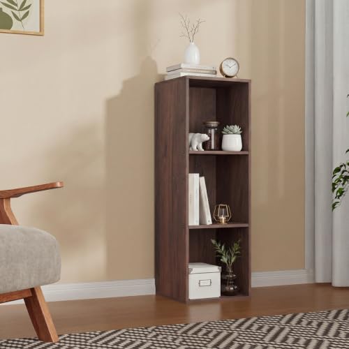 3 Cube Walnut Book Shelf, Tall Bookcase for Home Office Bedroom Living Room - color: Walnut, size: 3 Cube