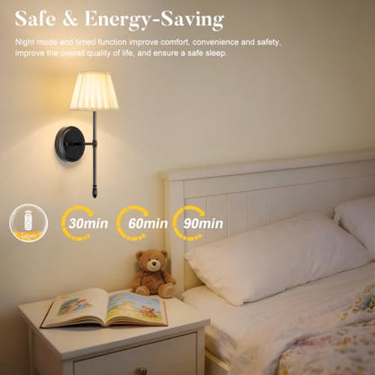 Battery Operated Wall Sconces Dimmable Led Bulds and Remote | Black Wireless Wall Lights Set of 2 , 10000mAh Rechargeable Fabric Wall Mounted Lamp for Bedroom, Living Room, Hallway - color: Black