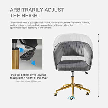Velvet Office Desk Chair, Grey, Adjustable Swivel Wheels, Ergonomic Design for Home Office, Bedroom, Study - color: Grey