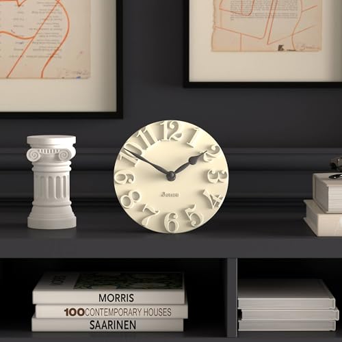 JONES CLOCKS® Hampstead Desk Clock | Freestanding | Pale Cream | Elegant Raised Moulded Numerals | Ideal for Shelf, Mantel, Living Room, Home Office or Bedside - color: Linen White