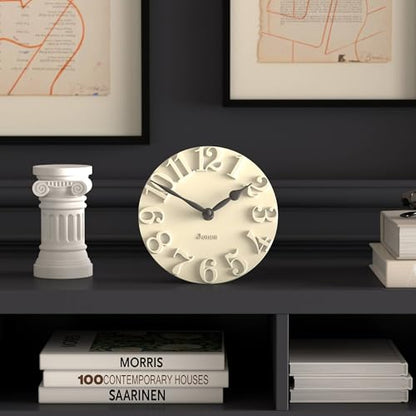 JONES CLOCKS® Hampstead Desk Clock | Freestanding | Pale Cream | Elegant Raised Moulded Numerals | Ideal for Shelf, Mantel, Living Room, Home Office or Bedside - color: Linen White