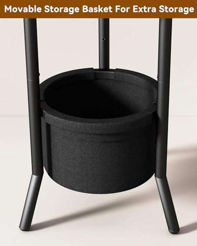 YMYNY Coat Rack, Freestanding Coat Stand with Storage Shelves, Hall Trees with 3 Wooden Shelves and 1 Fabric Basket, Metal Clothes Stand for Hats Bags Hallway Bedroom Black UHGR005B - color: Black