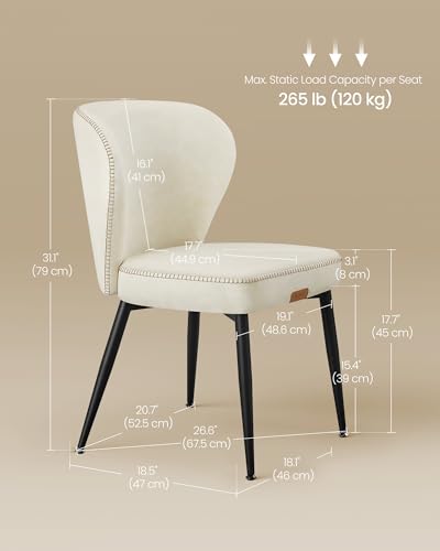 VASAGLE EKHO Collection - Dining Chairs Set of 2, Upholstered Kitchen Chairs, Comfortable Seat, Synthetic Leather with Stitching, Mid-Century Modern, Easy Assembly, Living Room Lounge, Cream White - color: Cream White, size: Set of 2, style: Without Stora