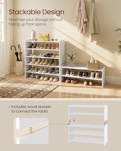 VASAGLE Shoe Rack for Closet, Stackable Organizer Shelf | Stackable Shoe Organizer Shelf for Entryway, 2 Tiers, 11.7 x 32.3 x 14.2 Inches, White, CUSTOS Collection, ULBS060WZ01S - size: 2 Tiers (32.3"W)