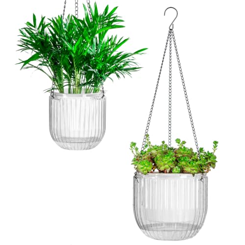 Josteve 5.2/8.2 Inch 2 Pcs Self Watering Hanging Planter Indoor Plant Pots Drainage Holes, Outdoor Small Hanging Planters Flower Pot Basket, Visible Water Level, Plant Hanger Home Decor, Gardening - color: White, size: 2*5.2/8.2 inch