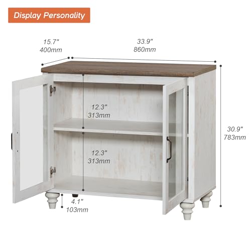 WAMPAT Farmhouse TV Stand for 43 inch TV with 4 Glass Doors, Rustic White | Wood Universal TV Stand Cabinets with Adjustable shelves, Entertainment Center TV Console Table for Living Room, Bedroom - color: Rustic White-a, size: 1